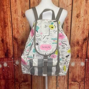 Benefit Cosmetics SF Thought Bubble Pop Art cotton drawstring backpack EUC big!